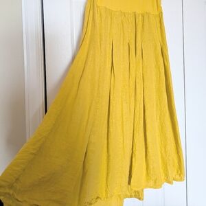 Vintage Yellow Linen, Cotton Strapless Midi Dress.  Size Small.